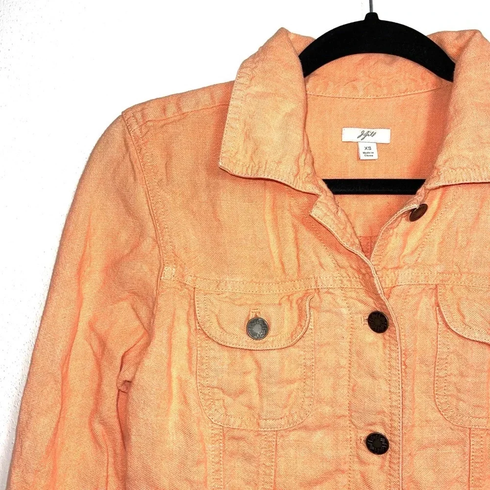 J. Jill 100% Linen Neon Orange Button Utility Jacket Xsmall Women’s